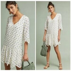 Anthropologie White and Blue Mini Dress